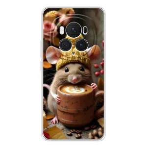 Печатный чехол «Зверята с кофе» для Huawei Honor Magic 7 Pro (Мышка с кофе)