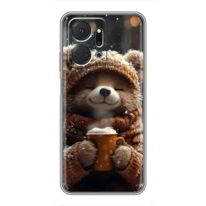 Друкований чохол 'Звірята з кавою' для Huawei Honor X7a (Ведмедик з кавою)