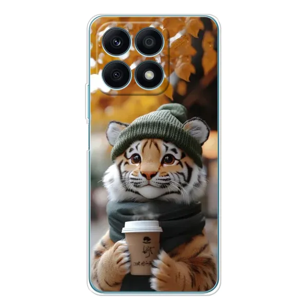 Чехол с рисунком «Тигр с кофе» для Huawei Honor X8a Чехол с рисунком «Тигр с кофе» для Huawei Honor X8a