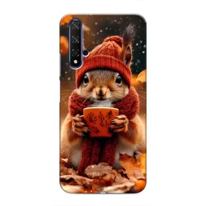 Друкований чохол 'Звірята з кавою' для Huawei Nova 5T (Білка з кавою)