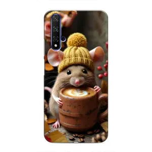 Друкований чохол 'Звірята з кавою' для Huawei Nova 5T (Мишка з кавою)