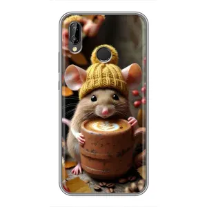 Печатный чехол «Зверята с кофе» для Huawei P Smart 2019 (Мышка с кофе)