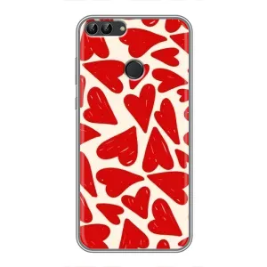 Чехлы с тематикой "Маленькие Сердечки" на Huawei P Smart, Enjoy 7s, FIG-LA1 (Красные сердечка)