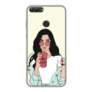 Силиконовый Чехол на Huawei P Smart, Enjoy 7s, FIG-LA1 с картинкой Стильных Девушек (С напитком)