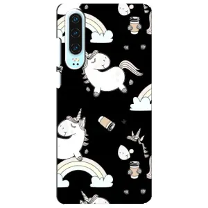 Чехол Unicorn на Huawei P30 (Единорог с кофе)