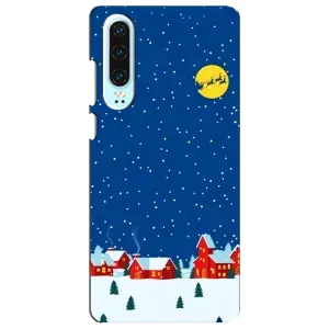 Силиконовый бампер на рождество для Huawei P30 (Город в снегу)