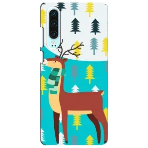 Силиконовый бампер с картинкой животных для Huawei P30 (Олень с шарфом)
