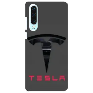 Силиконовый бампер с картинкой машины на Huawei P30 (Logo TESLA)