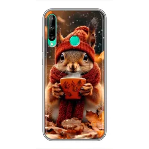 Печатный чехол «Зверята с кофе» для Huawei P40 Lite e (Белка с кофе)