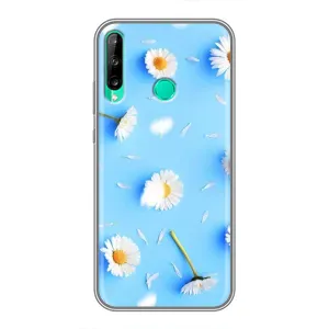 Чехол с Цветами для Huawei P40 Lite e (ромашки на голубом)