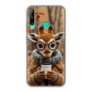 Печатный чехол «Зверята с кофе» для Huawei P40 Lite e (Жираф с кофе)