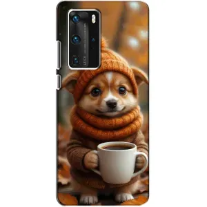 Печатный чехол «Зверята с кофе» для Huawei P40 Pro (Собачка с кофе)