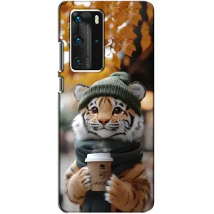 Печатный чехол «Зверята с кофе» для Huawei P40 Pro (Тигр с кофе)