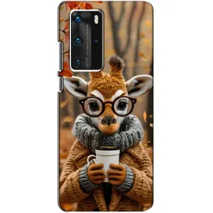 Печатный чехол «Зверята с кофе» для Huawei P40 Pro (Жираф с кофе)