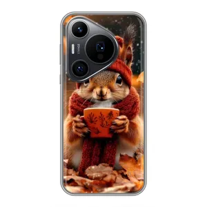 Печатный чехол «Зверята с кофе» для Huawei Pura 70 PRO (Белка с кофе)