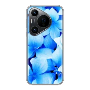 Силиконовый бампер с принтом (цветочки) на Хuawei Пюра 70 ПРО (Синие цветы)