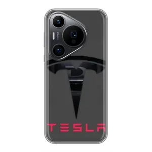 Силиконовый бампер с картинкой машины на Huawei Pura 70 PRO (Logo TESLA)