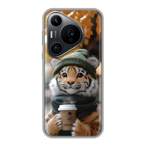 Печатный чехол «Зверята с кофе» для Huawei Pura 70 PRO (Тигр с кофе)