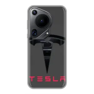 Силиконовый бампер с картинкой машины на Huawei Pura 70 Ultra (Logo TESLA)