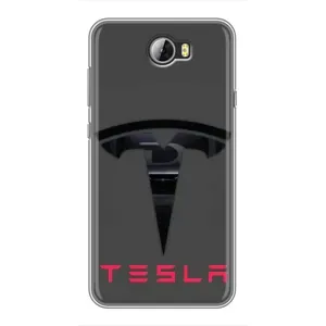 Силиконовый бампер с картинкой машины на Huawei Y5II (Logo TESLA)