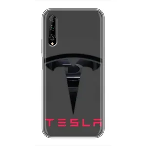 Силиконовый бампер с картинкой машины на Huawei Y7 Pro 2019 (Logo TESLA)