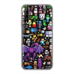 Чехол майнкрафт для Huawei Y7 Pro 2019 (Все персонажи)