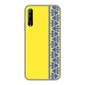 Силиконовый Чехол на Huawei Y7 Pro 2019 (Вышиванка на желтом)
