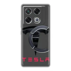 Силиконовый бампер с картинкой машины на Infinix GT 20 Pro (Logo TESLA)