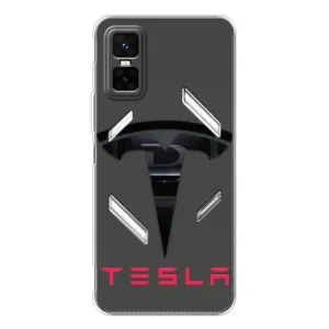 Силиконовый бампер с картинкой машины на Infinix GT 30 Pro (Logo TESLA)