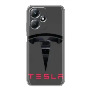 Силиконовый бампер с картинкой машины на Infinix Hot 30 Play (Logo TESLA)