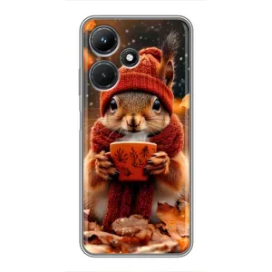 Печатный чехол «Зверята с кофе» для Infinix Hot 30i (Белка с кофе)