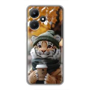 Печатный чехол «Зверята с кофе» для Infinix Hot 30i (Тигр с кофе)