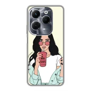 Силиконовый Чехол на Infinix Hot 40 Play с картинкой Стильных Девушек (С напитком)