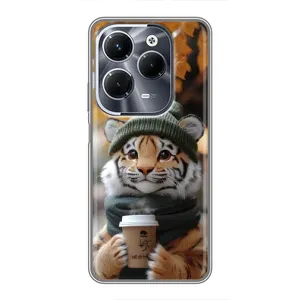 Друкований чохол 'Звірята з кавою' для Infinix Hot 40 Pro (Тигр з кавою)