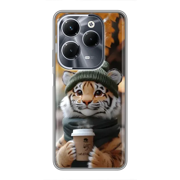 Чехол с рисунком «Тигр с кофе» для Infinix Hot 40 Pro Чехол с рисунком «Тигр с кофе» для Infinix Hot 40 Pro