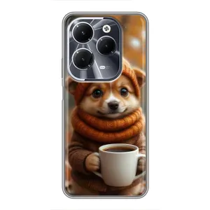 Печатный чехол «Зверята с кофе» для Infinix Hot 40 (Собачка с кофе)