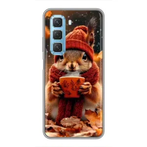 Печатный чехол «Зверята с кофе» для Infinix Hot 50 5G (Белка с кофе)