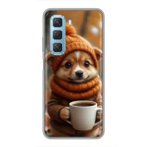 Печатный чехол «Зверята с кофе» для Infinix Hot 50 5G (Собачка с кофе)