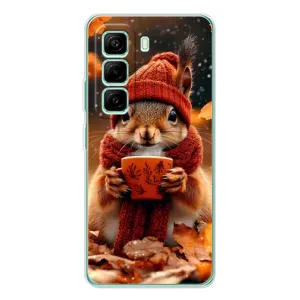 Печатный чехол «Зверята с кофе» для Infinix Hot 50 Pro Plus (Белка с кофе)