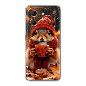 Печатный чехол «Зверята с кофе» для Infinix Hot 50i (Белка с кофе)