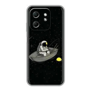Силиконовый Чехол с принтом "Космонавты" на Infinix Hot 50i (Космонавт на рыбалке)