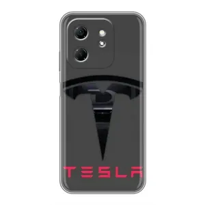Силиконовый бампер с картинкой машины на Infinix Hot 50i (Logo TESLA)