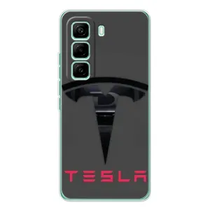 Силиконовый бампер с картинкой машины на Infinix Hot 60 Pro (Logo TESLA)