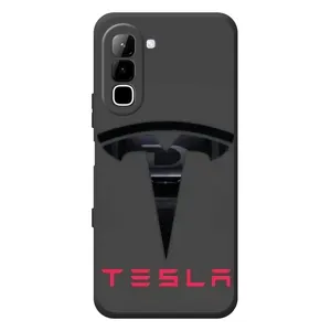 Силиконовый бампер с картинкой машины на Infinix Hot 70 (Logo TESLA)