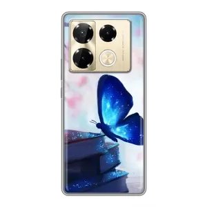 Силиконовый бампер с картинкой животных для Infinix Note 40 Pro (Бабочка синяя)
