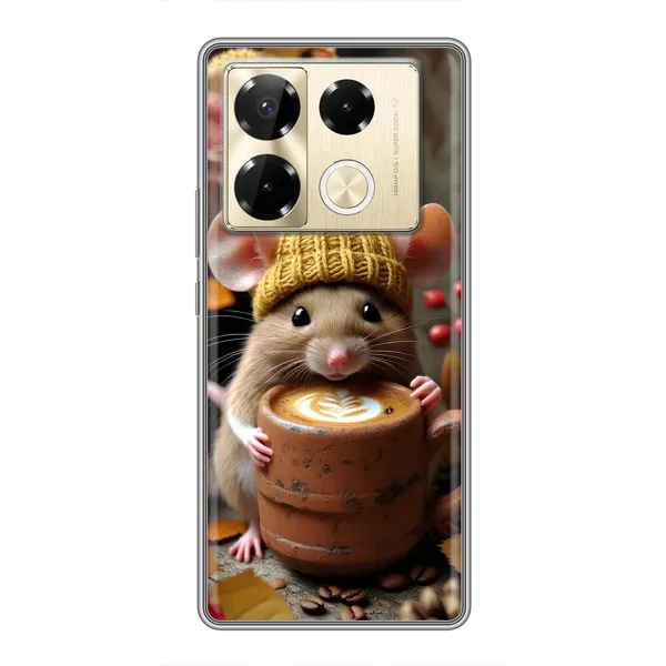 Чехол с рисунком «Мышка с кофе» для Infinix Note 40 Pro Чехол с рисунком «Мышка с кофе» для Infinix Note 40 Pro
