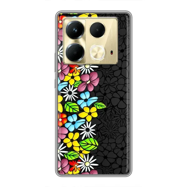 Чехол с рисунком «Яркие цветы на черном» для Infinix Note 40 Чехол с рисунком «Яркие цветы на черном» для Infinix Note 40