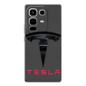 Силиконовый бампер с картинкой машины на Infinix Note 50 (Logo TESLA)