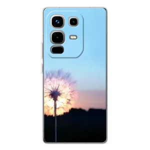 Силиконовый Чехол с одуванчиками на Infinix Note 50 (Закат с одуванчиком)