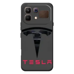 Силиконовый бампер с картинкой машины на Infinix Note 60 (Logo TESLA)